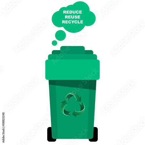 Green waste bin. Reduce, reuse, recycle. Vector illustration