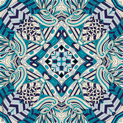 Tracery colorful pattern. Mehendi carpet design. Neat even harmonious calming doodle texture. Also seamless. Indifferent discreet. Ambitious bracing usable, curved doodling mehndi. Vector.