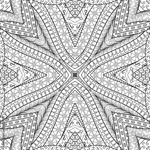 Tracery binary monochrome pattern. Mehendi carpet design. Neat even harmonious calming doodle texture. Also seamless. Indifferent discreet. Ambitious bracing usable, curved doodling mehndi. Vector.