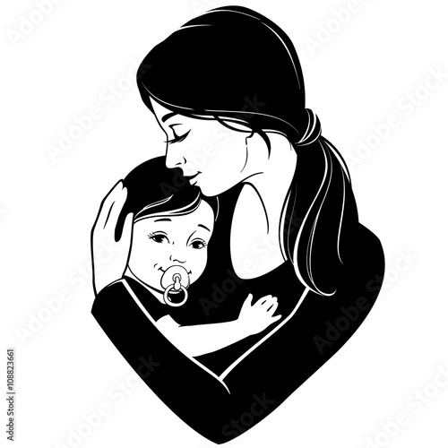 Vector illustration. Tender hugs of mother and her child 