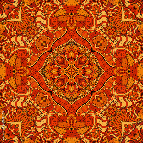 Tracery colorful pattern. Mehendi carpet design. Neat even harmonious calming doodle texture. Also seamless. Indifferent discreet. Ambitious bracing usable, curved doodling mehndi. Vector.