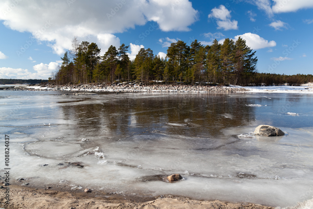 Spring melting ice on Lake Ladoga