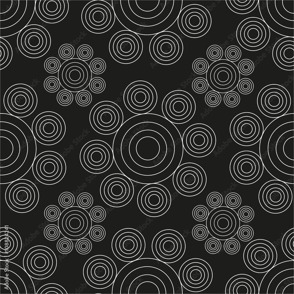 Seamless abstract white flower pattern on black background