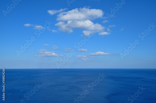 Vast deep blue sea with white clouds