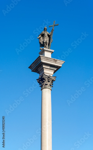 Sigismund's Column (Kolumna Zygmunta) in Castle Square, Warsaw, Poland. The statue erected in 1644 commemorates King Sigismund III Vasa, who in 1596 moved Polish capital from Cracow to Warsaw