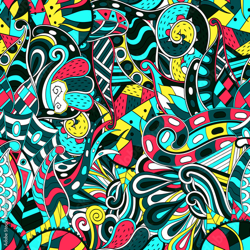 Tracery seamless, loops, doodle wind pattern. Paisley, winding stem, spiral, wave, bud mehndi design. Handmade texture, curved doodling design. Good for site background, textile, printing. Vector.