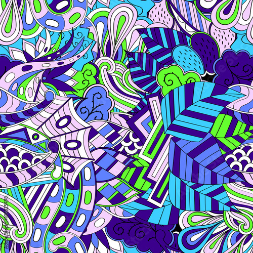 Tracery seamless, loops, doodle wind pattern. Paisley, winding stem, spiral, wave, bud mehndi design. Handmade texture, curved doodling design. Good for site background, textile, printing. Vector.