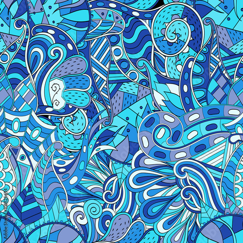 Tracery seamless calming pattern. Mehendi design. Neat even colorful harmonious doodle texture. Algae sea motif. Indifferent discreet. Ambitious bracing usable, curved doodling mehndi. Vector.