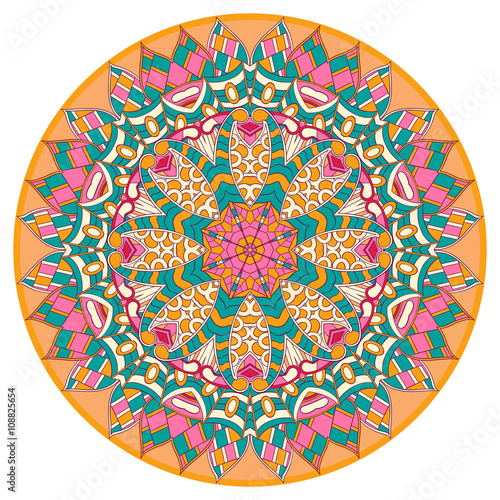 Mehndi mandala tracery wheel design. Handmade natural mood texture. Paisley, winding stem, bud mehndi doodle. Curved lines, doodling design. Good for plates, dish, tableware.