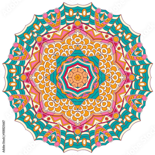 Mehndi mandala tracery wheel design. Handmade natural mood texture. Paisley, winding stem, bud mehndi doodle. Curved lines, doodling design. Good for plates, dish, tableware.