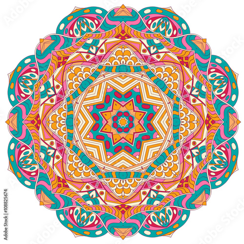 Mehndi mandala tracery wheel design. Handmade natural mood texture. Paisley, winding stem, bud mehndi doodle. Curved lines, doodling design. Good for plates, dish, tableware.