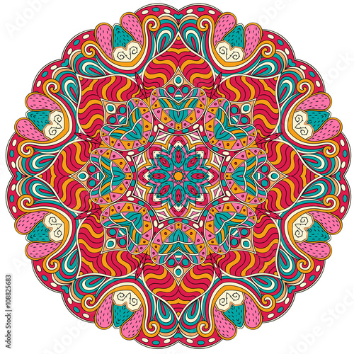 Mehndi mandala tracery wheel design. Handmade natural mood texture. Paisley, winding stem, bud mehndi doodle. Curved lines, doodling design. Good for plates, dish, tableware.
