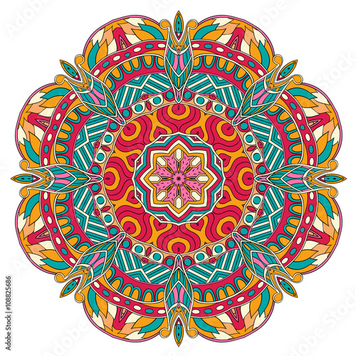 Mehndi mandala tracery wheel design. Handmade natural mood texture. Paisley, winding stem, bud mehndi doodle. Curved lines, doodling design. Good for plates, dish, tableware.