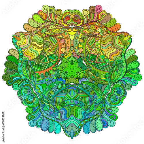 Mehndi mandala tracery wheel design. Handmade natural mood texture. Paisley, winding stem, bud mehendi doodle. Curved lines, doodling design. Good for plates, dish, tableware. Vector.