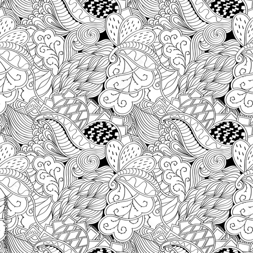 Tracery seamless calming pattern. Mehendi design. Neat even binary harmonious doodle texture. Algae sea motif. Indifferent ethnical. Ambitious bracing usable, curved doodling mehndi. Vector.