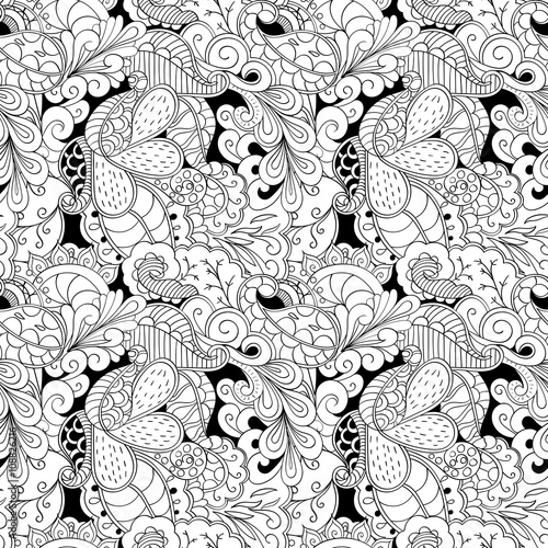 Tracery seamless calming pattern. Mehendi design. Neat even binary harmonious doodle texture. Algae sea motif. Indifferent ethnical. Ambitious bracing usable, curved doodling mehndi. Vector.