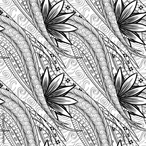 Tracery seamless calming pattern. Mehendi design. Neat even binary harmonious doodle texture. Algae sea motif. Indifferent ethnical. Ambitious bracing usable, curved doodling mehndi. Vector.