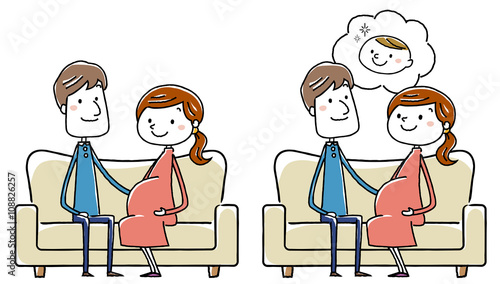 イラスト素材：夫婦　妊娠　出産