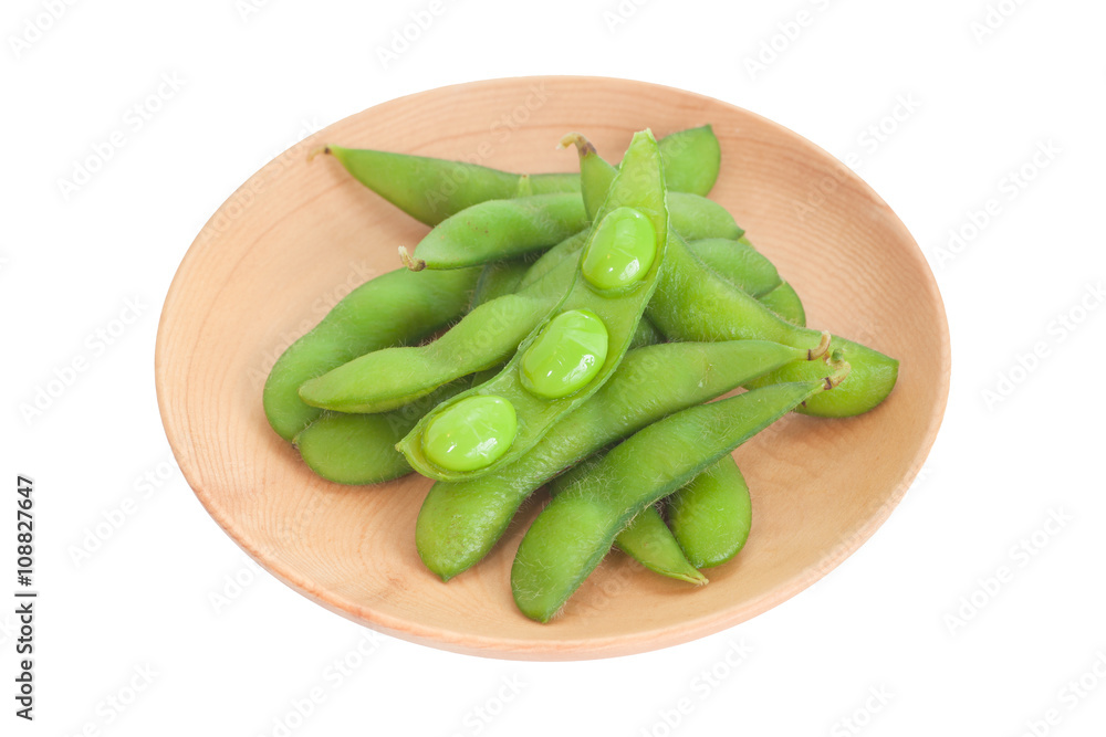 Edamame bean , Soybean in the pod boiled or steamed and served with salt Edamame bean , Soybean in the pod boiled or steamed and served with salt