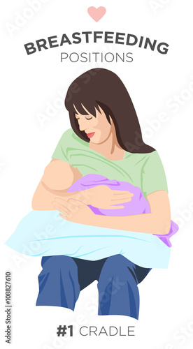 #1 Cradle - 1 of 9: Mother Holding Her Sweet Newborn Baby While Feeding it with her Nourishing Nipple in Cradle Position
 photo