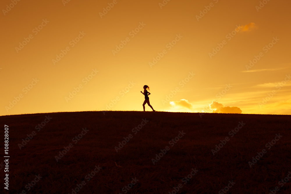 Silhouette of a girl running 
