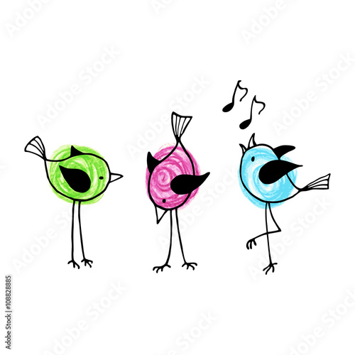 Three funny cartoon birds.