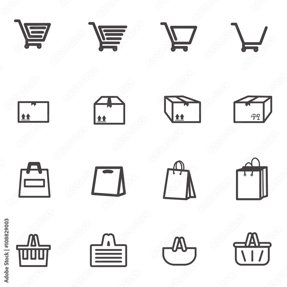 Shopping - cart - bag - bog vector line icon set Shopping - cart - bag - bog vector line icon set