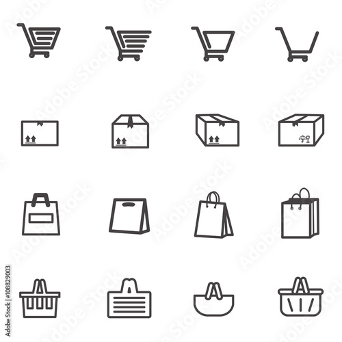 Shopping - cart - bag - bog vector line icon set