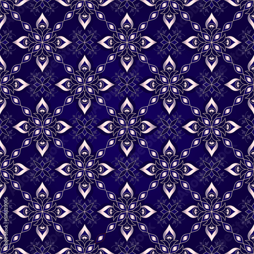 Decorative seamless golden texture on a dark blue background.