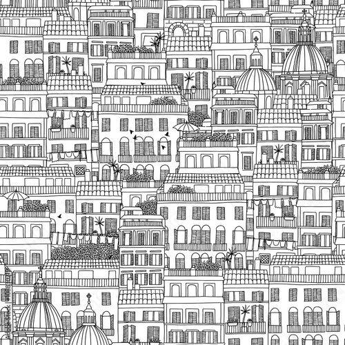 Hand drawn seamless pattern of Italian style houses