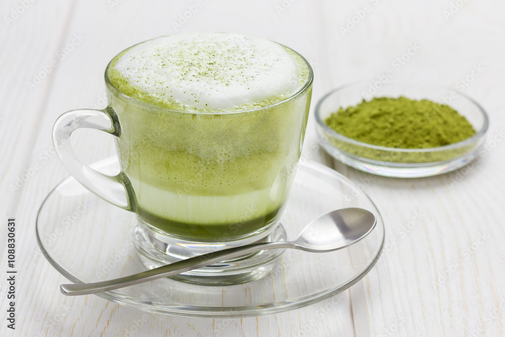 Matcha gren tea latte in glass cup Matcha gren tea latte in glass cup