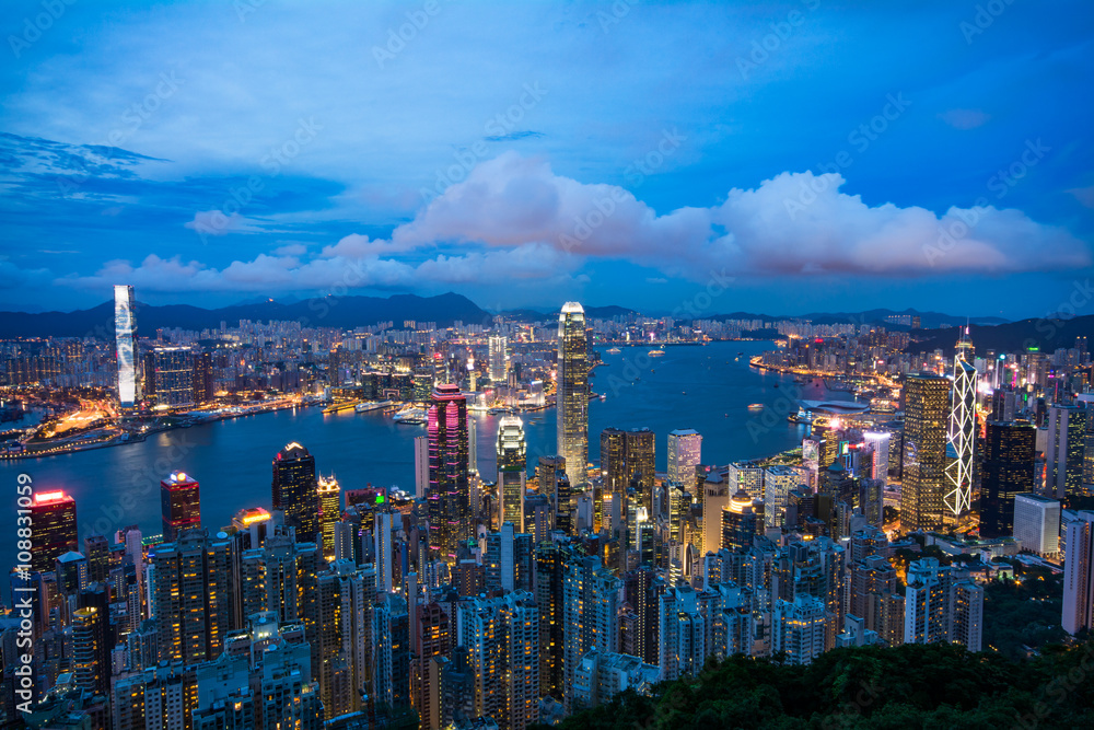 香港　ビクトリアピークからの風景　夕景・夜景