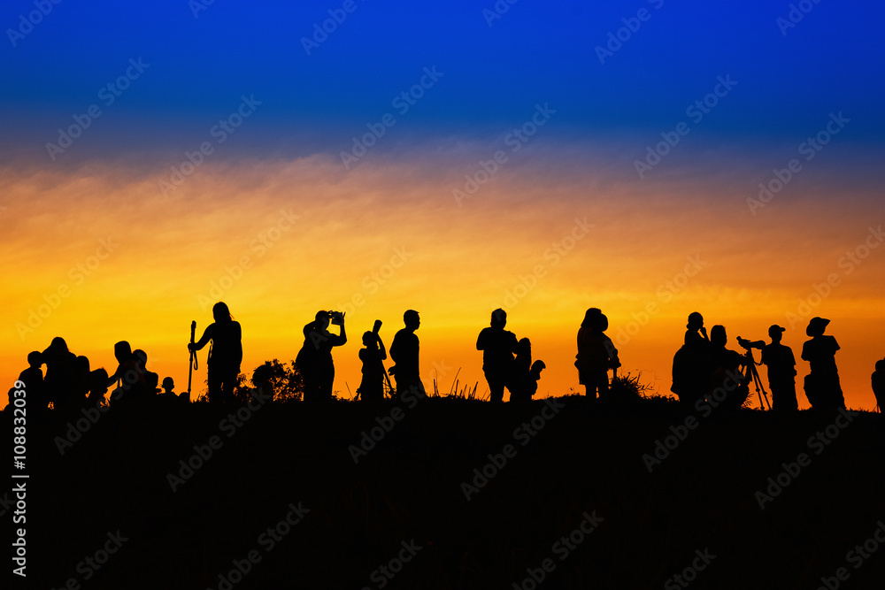 Silhouette tourists and photographers with beautiful sunrise on Silhouette tourists and photographers with beautiful sunrise on