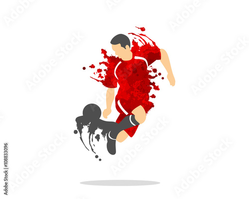 vector illustration of soccer (football) player in an action with splash and watercolor