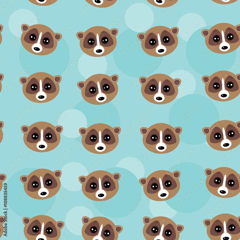 Obraz premium Seamless pattern lemur muzzle on blue background. vector