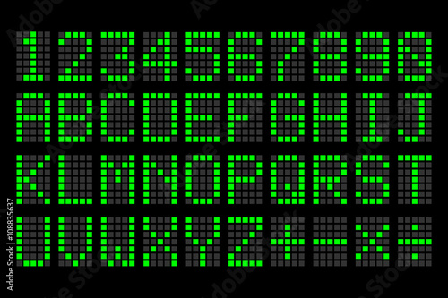 digital green letters and numbers display board for airport sche