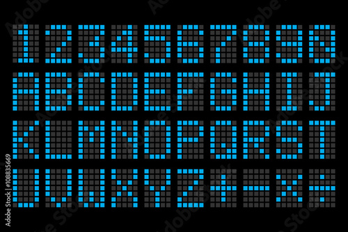 digital blue letters and numbers display board for airport sched