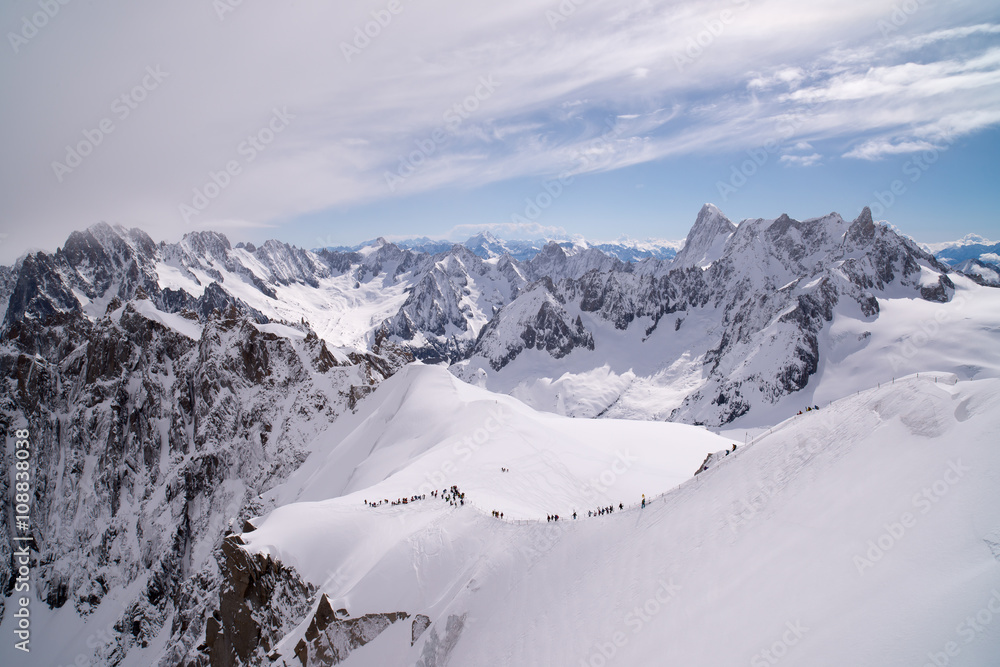The view from the observation deck of the top of Aiguille du Mid