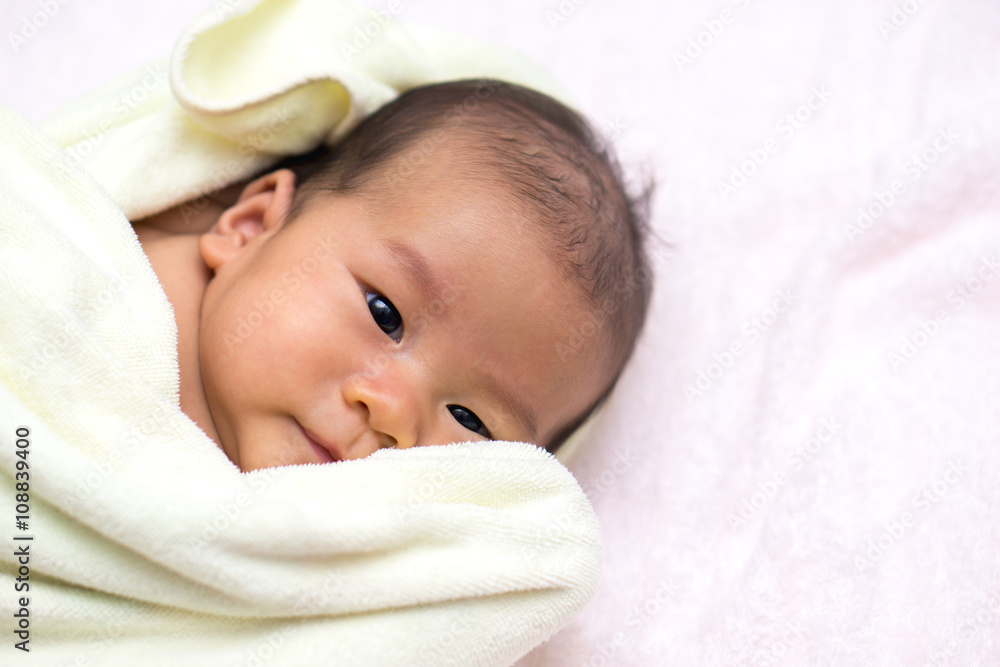 Asian baby with towel Asian baby with towel