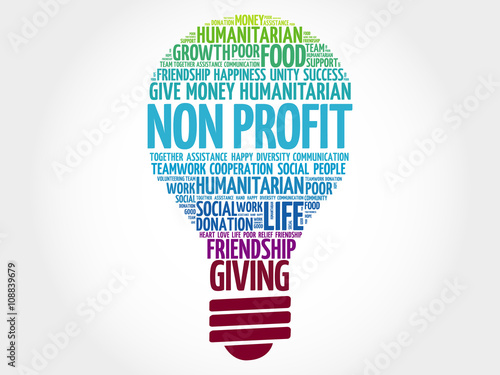 Non Profit bulb word cloud collage concept