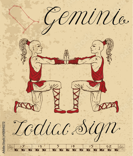 Colorful Zodiac sign of Gemini with lettering