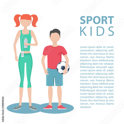 Sport kids. Healthy lifestyle. Physically active girl and boy. Flat design vector illustration.