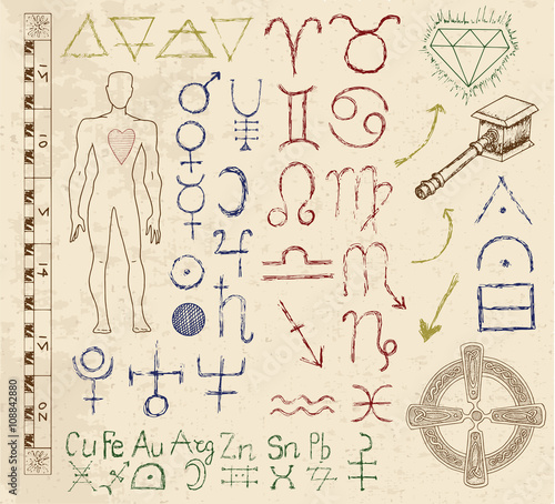 Set with zodiac and mystic signs, emblems and symbols