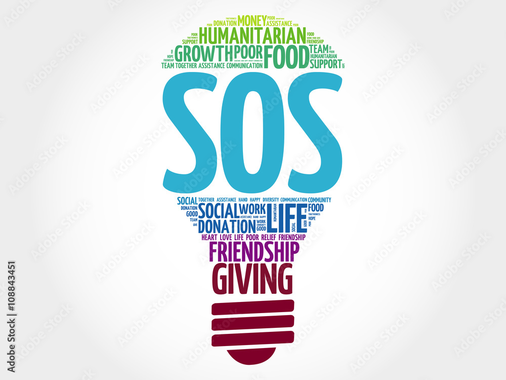 SOS bulb word cloud collage concept