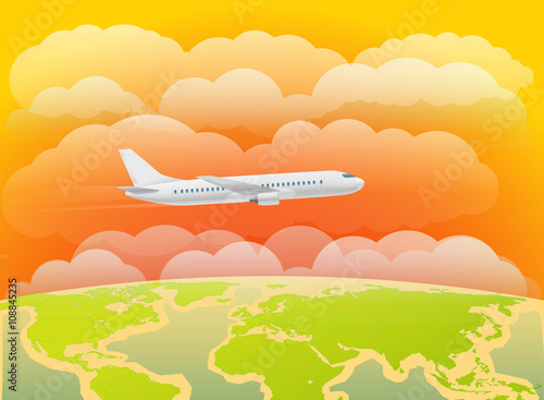 Beach landcape with chairs and umbrella