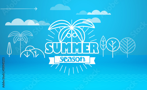 Beach landcape with chairs and umbrella