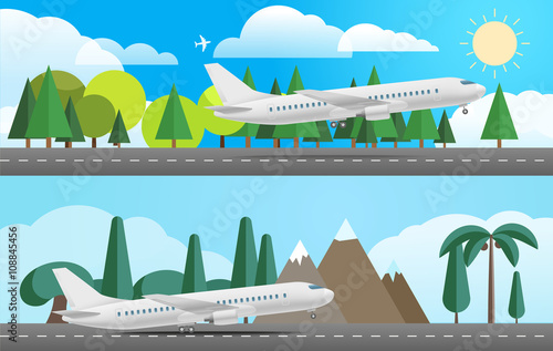 Beach landcape with chairs and umbrella