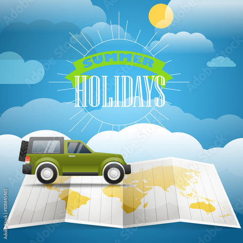 Beach landcape with chairs and umbrella