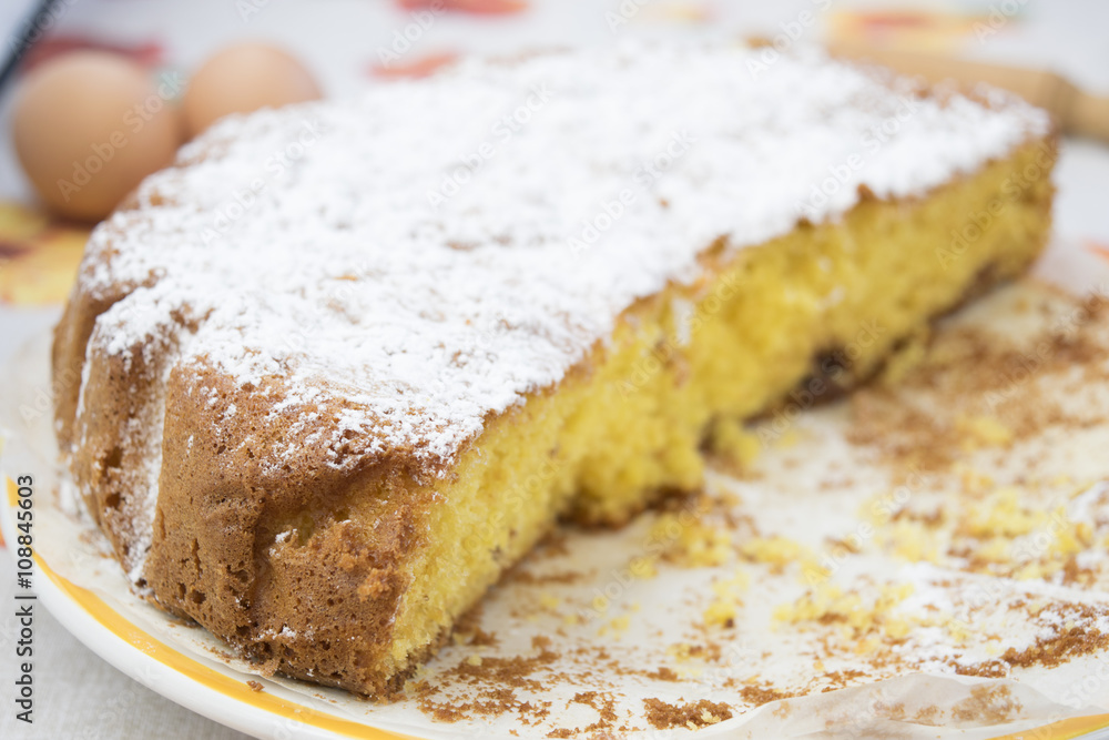 homemade sponge cake with icing sugar homemade sponge cake with icing sugar