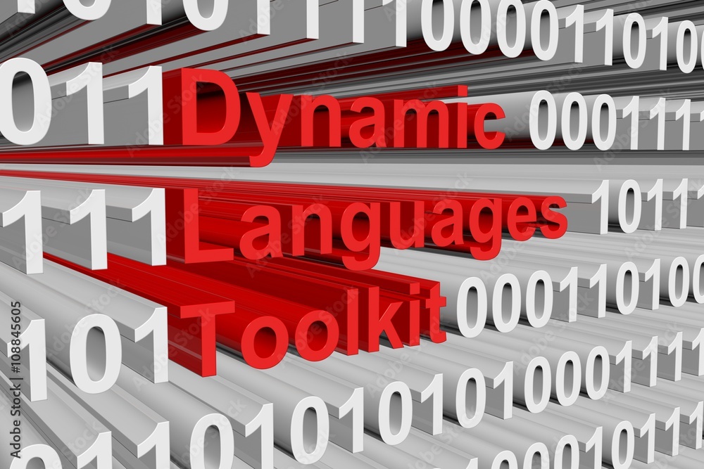 Dynamic Languages Toolkit in the form of binary code, 3D illustration Dynamic Languages Toolkit in the form of binary code, 3D illustration